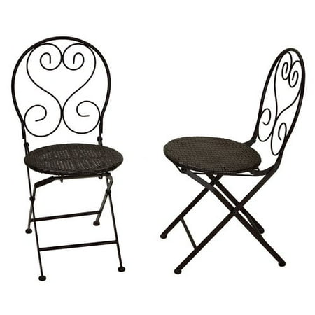 De Castelli Outdoor Furniture Fleur De Lis Living Hillesden Indoor/Outdoor Metal Folding Patio Dining Chair with Wicker (Set of 2) ()