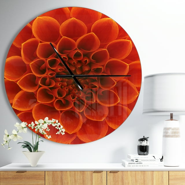 DesignArt Grande Fleur Jaune Foncé et Pétales Grande Horloge Murale