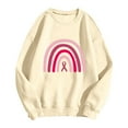 thumbnail image 4 of Crewneck Sweatshirts with Pink Ribbon Printed Women Long Sleeve Tops 2025 Fall Fashion Clothes Winter Pullover Support Cancer Patients (Beige, L), 4 of 4