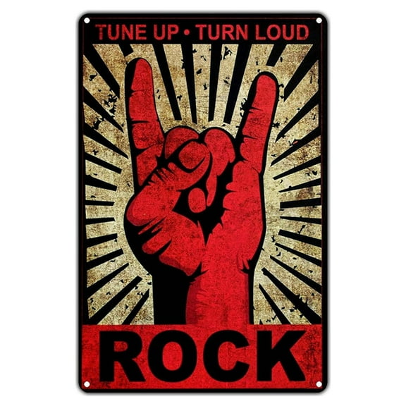 Rock And Roll Tune Up Turn Loud Music Vintage Retro Metal Wall Decor Art Shop Man Cave Bar Garage Aluminum 8"x12" Sign
