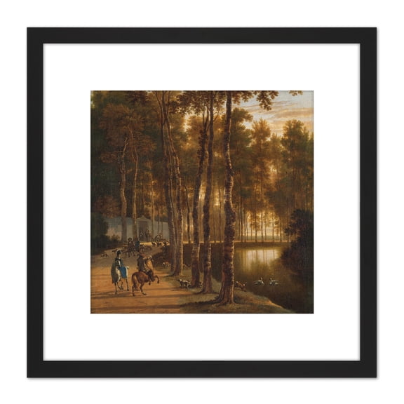 Hackaert Avenue Birches Trees Landscape Painting 8X8 Inch Square Wooden Framed Wall Art Print Picture with Mount