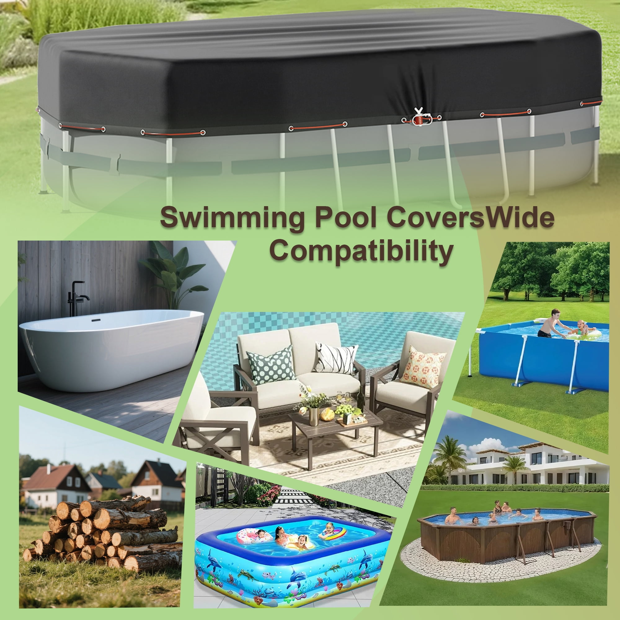 COSYUMI Oval Pool Cover 12 x 24FT, Heavy Duty Oxford Solar Pool Covers for Above Ground Pool with Winch and Cable, All Season Inflatable Pool Cover for UV Resistant, Waterproof, Snowproof Windproof