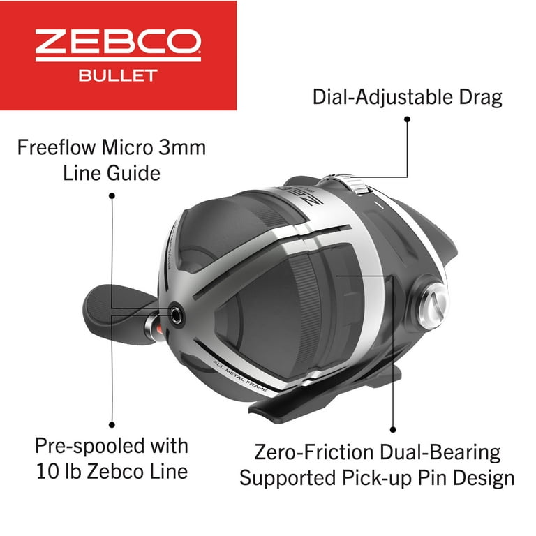 Zebco Bullet Spincast Fishing Reel, 8+1 Ball Bearings with an