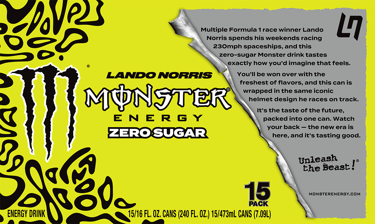 Monster Energy Zero Sugar, Lando Norris, Sugar Free Energy Drink, 15 Pack - 16 fl oz