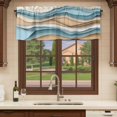 thumbnail image 6 of Teal Beige Ombre Curtain Valances for Windows, Kitchen Valance Window Treatments Panel 2 Pack, Abstract Geometric Modern Moire Rod Pocket Short Curtains for Bathroom Bedroom 42 x 18 Inch, 6 of 8
