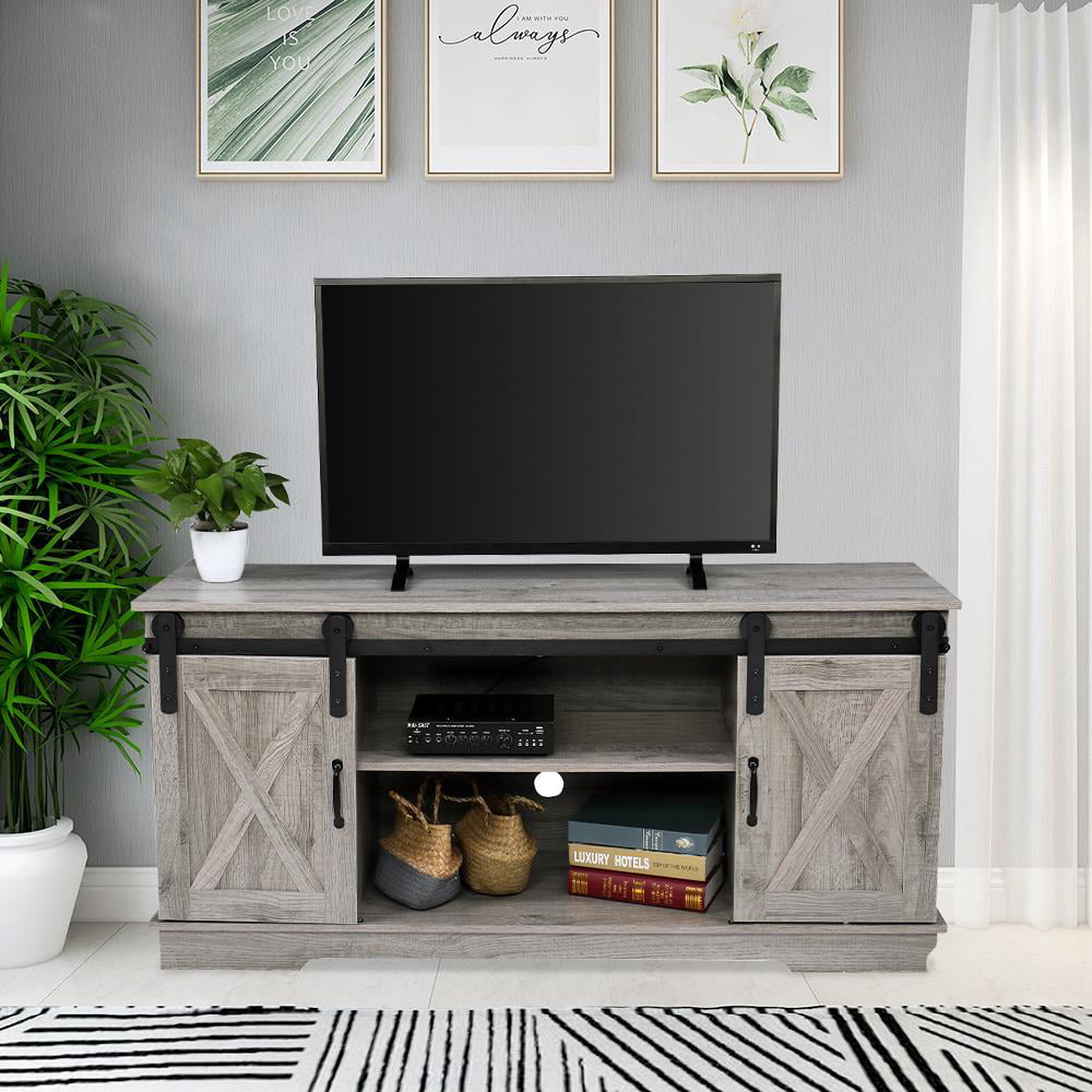 58 Inch TV Stand Wooden Farmhouse Style w/ Storage Shelves Entertainment Center 