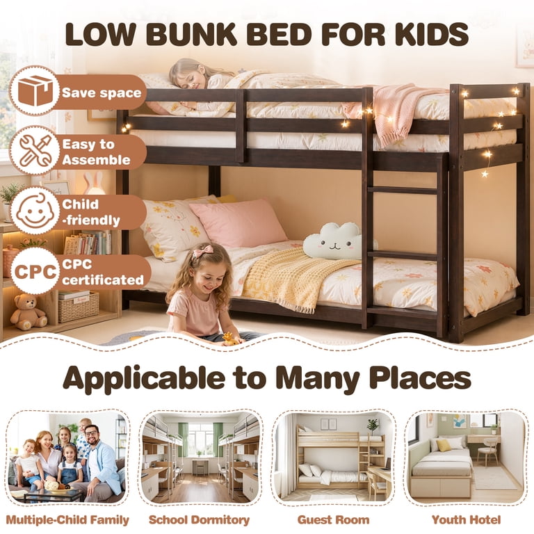 Uhomepro Twin Over Twin Bunk Bed with Safety Rails, Espresso photo 4