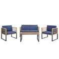 thumbnail image 2 of Gymax 4PCS Acacia Wood Patio Conversation Set Outdoor Furniture Set w/ Navy Cushions, 2 of 6