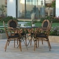 thumbnail image 3 of Emma + Oliver Set of Four Indoor/Outdoor Stacking Thonet Bistro Style Chairs with Arms, Black Textilene Seat and Natural Bamboo Finished Metal Frame, 3 of 15