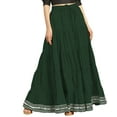 thumbnail image 1 of eloria Maxi Tier Skirt Elastic Waist Cotton Bohemian Skirts Boho Long Flaired, Color : Bottle Green , Size : 16, 1 of 1
