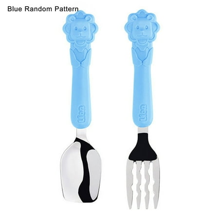 

iaksohdu 2Pcs/Set Spoon Fork Cartoon Animal Anti-scald BPA Free Kids Training Dinnerware Set for Toddler