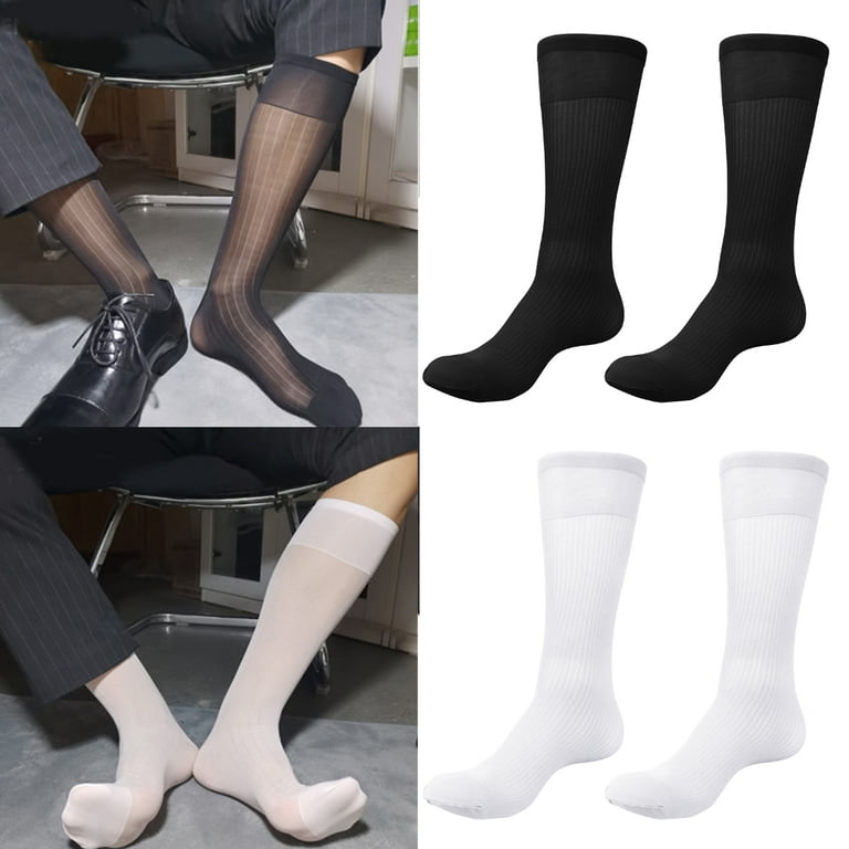 mens white silk dress socks Mens Thin Dress Socks Silk Sheer Business Socks Soft Nylon Work Trouser  Socks Over the Calf Socks Knee High Dress Socks