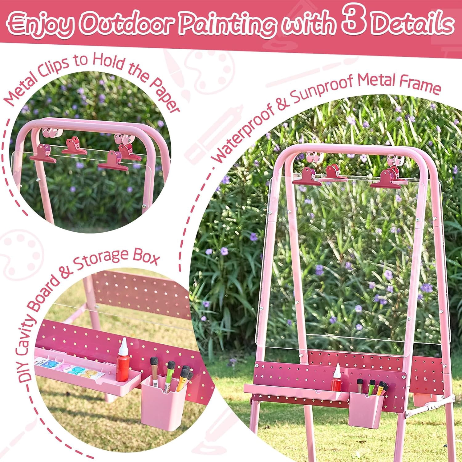 FUNLIO Foldable Outdoor Easel for Kids Aged 3+, Waterproof & Sunproof Kids Easel with 2 Acrylic Boards