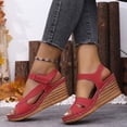 thumbnail image 4 of Modisza Women's Wedge Sandals Comfortable Open Toe Platform Slides Casual Dressy Summer Shoes Wide Width Low Heel Beach Sandal Red 6.5, 4 of 7