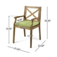 thumbnail image 3 of GDF Studio Abena Outdoor Acacia Wood Dining Chairs with Cushion, Set of 2, Teak and Green, 3 of 6