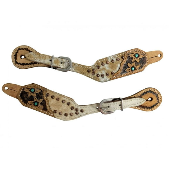 Showman Ladies Cowhide Leather Spur Straps w/ Painted Teal Accent