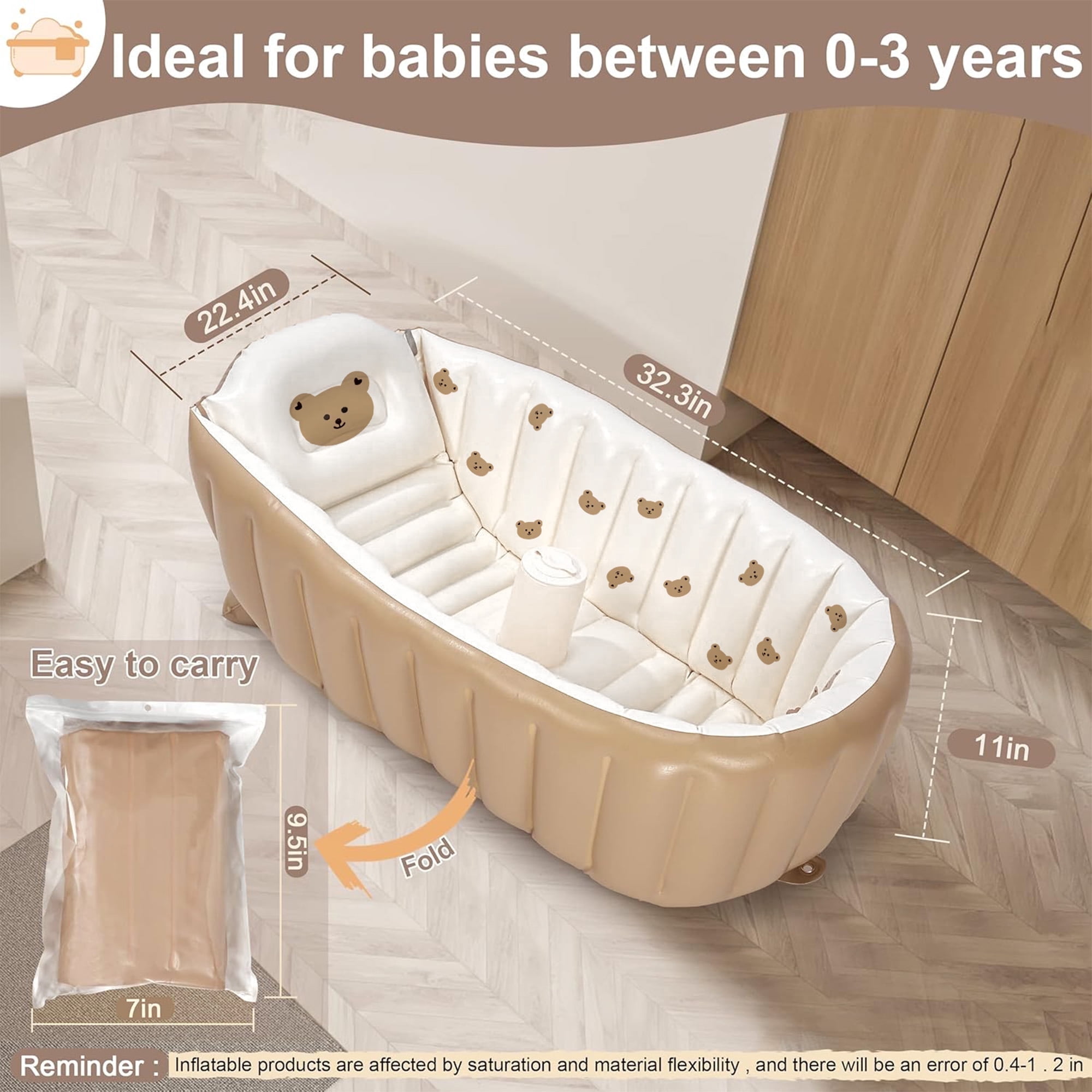 Morfone Inflatable Baby Bathtub for Newborn to Toddler, Portable Baby Tub with Built-in Air Pump, Collapsible Shower Basin for Easy Storage
