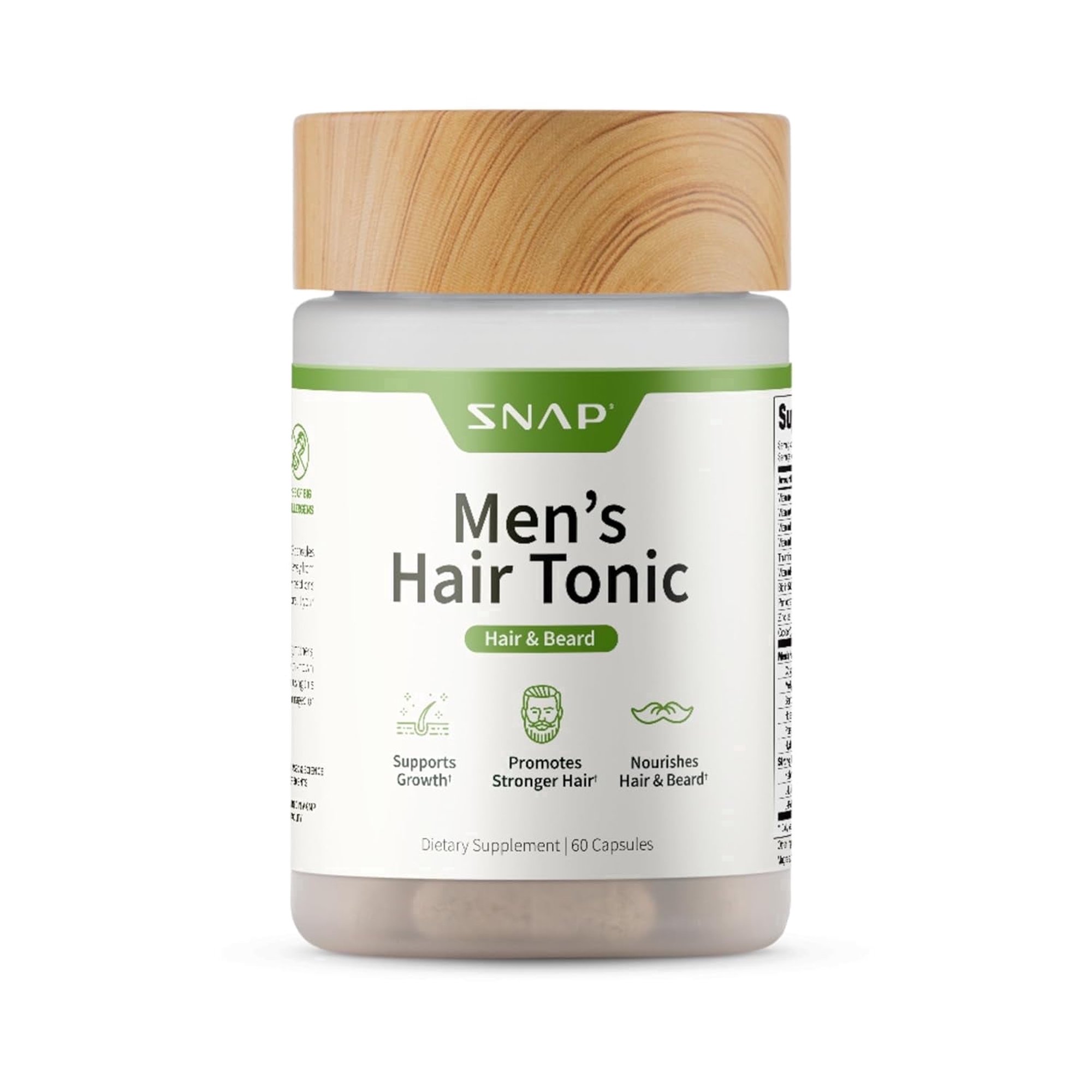 Snap Supplements Men's Hair and Beard Support with Biotin, 60 Capsules, Dietary Supplement for Adults, Easy-to-Use Capsule Format, Designed for supports healthy-looking hair and beard support