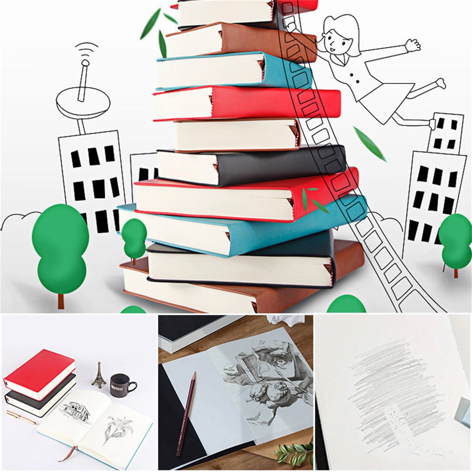 JOGZMZ Thick Sketchbook 660 Pages Notebook Soft Faux Leather Cover Journal Paper Notepad Drawing Book Writing Sketch Pad Diary Notebook