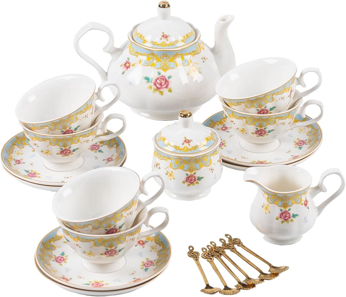 21 Piece Porcelain Tea Set,British Royal Tea Sets for Women,Floral Tea