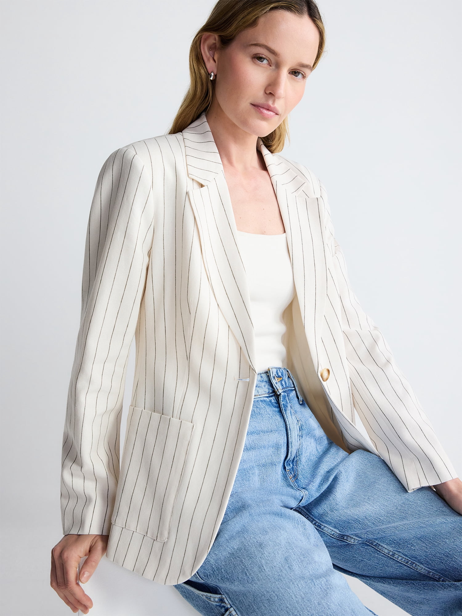 Scoop Women’s and Women's Plus Linen Blend Blazer, Sizes XS-4X