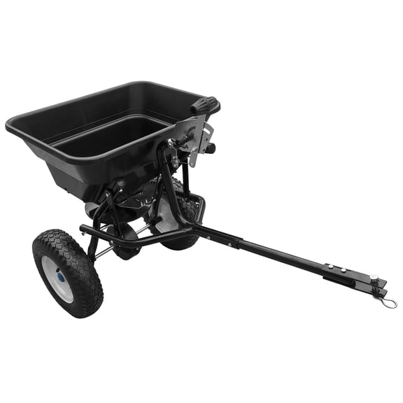 Tow Behind Broadcast Spreader 110LB Capacity 12" Tires Universal Hitch Lawn Fertilizer Seed Salt