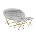 thumbnail image 2 of BizChair 56" Portable Folding Double Saucer Chair with 2 Folding Ottomans Gray Faux Fur with a Soft Gold Steel Frame for Dorm or Bedroom, 2 of 14