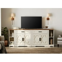 WAMPAT 82.7"W TV Stand for up to 95" TVs,Farmhouse Entertainment Center with Storage Barn Door Cabinet,TV Console Table with Media Cabinet and Drawers for Living Room,Bedroom,Cream White