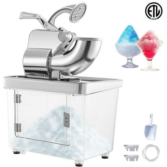 VEVOR 110V Commercial Ice Crusher 440 lbs/h, ETL Approved 300W Electric Snow Cone Machine with Dual Blades, Stainless Steel Shaved Ice Machine with Safety On/Off Switch for Family, Restaurants, Bars