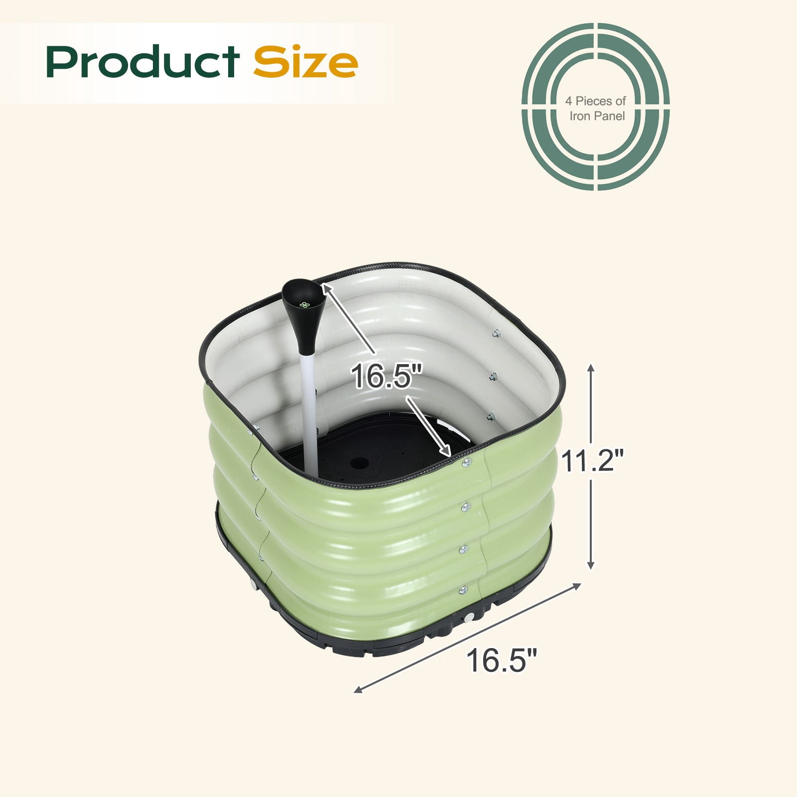 Aoodor 16.5" Galvanized Self-Watering Raised Garden Bed with Drainage-Green