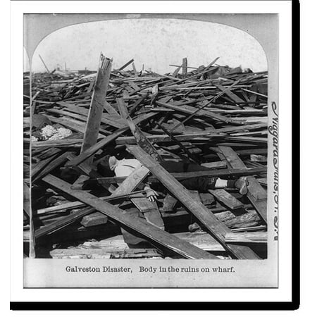 Historic Print, Galveston Disaster, Texas: body in the ruins on wharf, 16" x 20"
