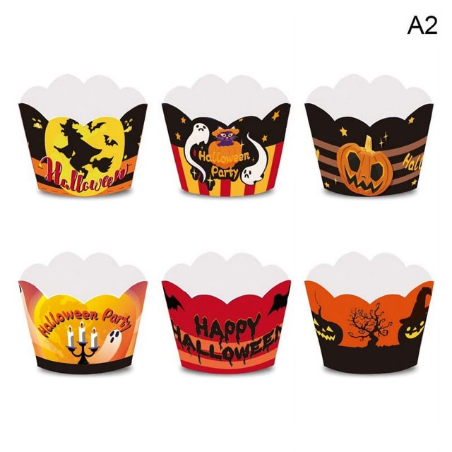 6pcs Halloween Cupcake Wraps Cake Toppers Label Marking for Food Sandwich Muffin