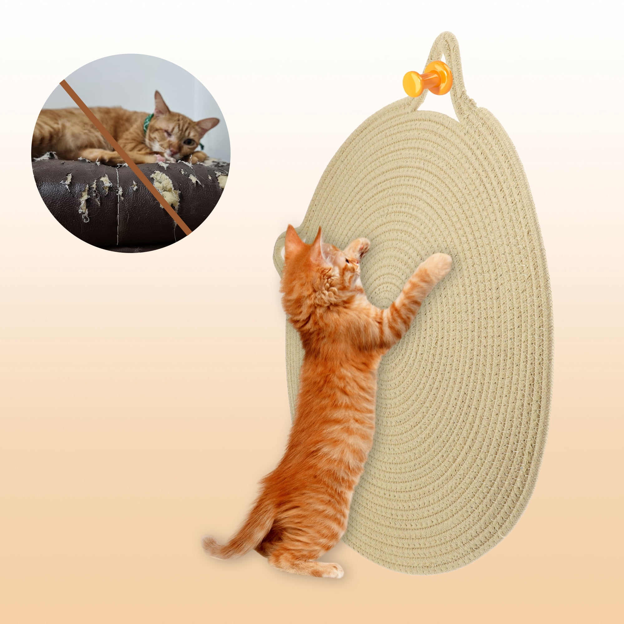 Unique Bargains Cotton Rope Cat Scratcher Mat  Floor Protector Beige 16.54"