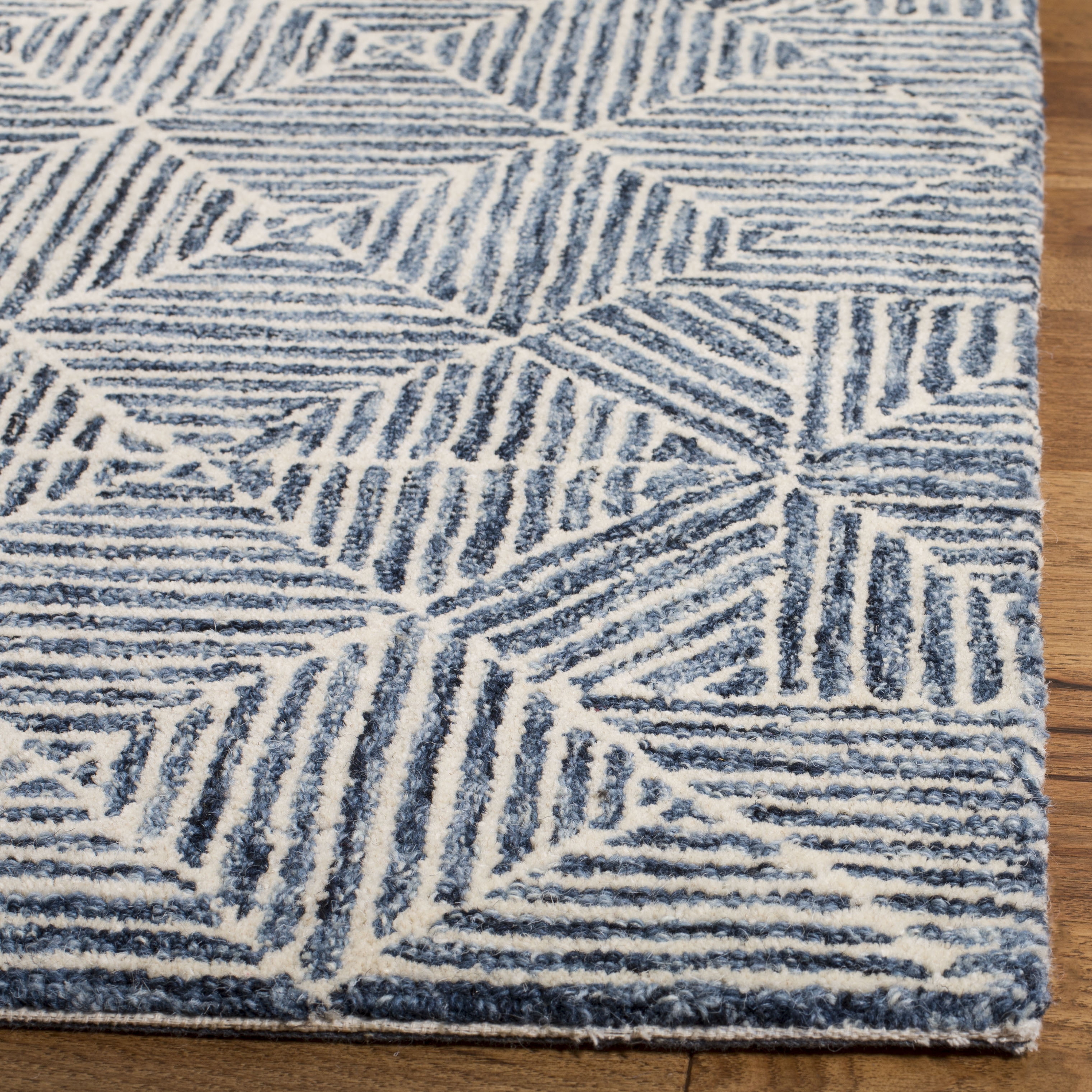 SAFAVIEH Abstract Brock Geometric Runner Rug, Blue/Ivory, 2'3" x 14'