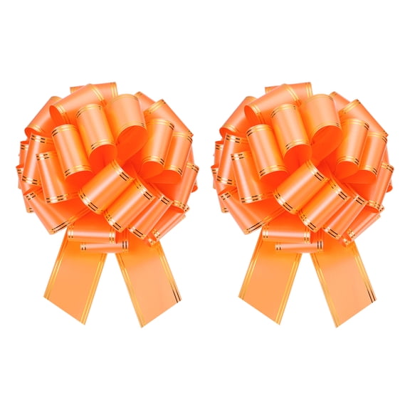 2 Pcs 10 Inch Giant Large Pull Bow Big Metallic Car Bows Ribbon with Gold Edge for Wedding Presents Gift Wrapping Christmas, Orange