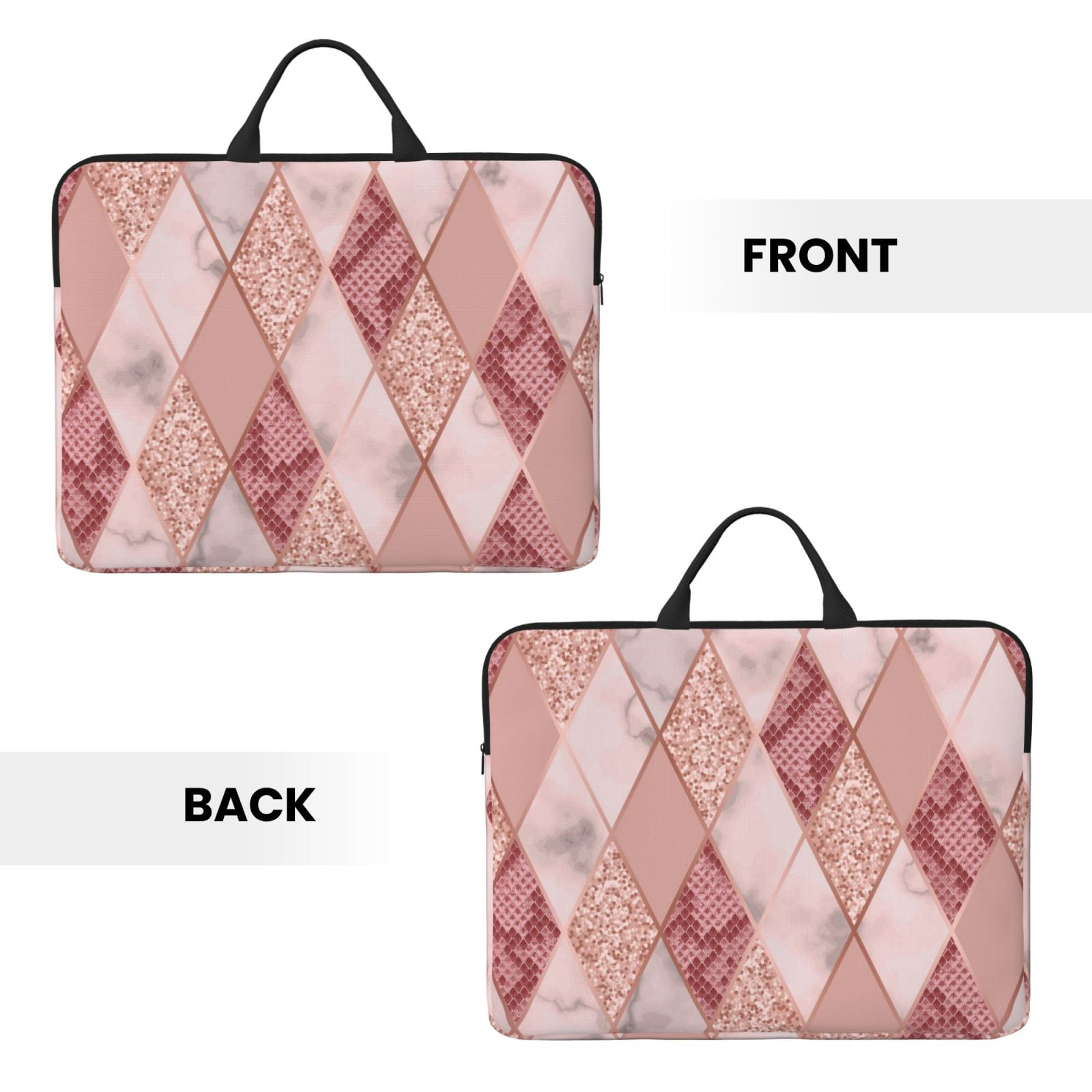 Laptop Sleeve Case Bag Protective Carrying Case with Handle for 14 inch Laptop, Rose Gold Marble Snakeskin Geometric