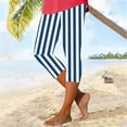 thumbnail image 2 of AGWOLF Womens Capris for Summer High Waisted Tummy Control Capri Leggings 2025 Dressy Striped Cropped Trousers Stretchy Workout Yoga Pants Blue XL, 2 of 7
