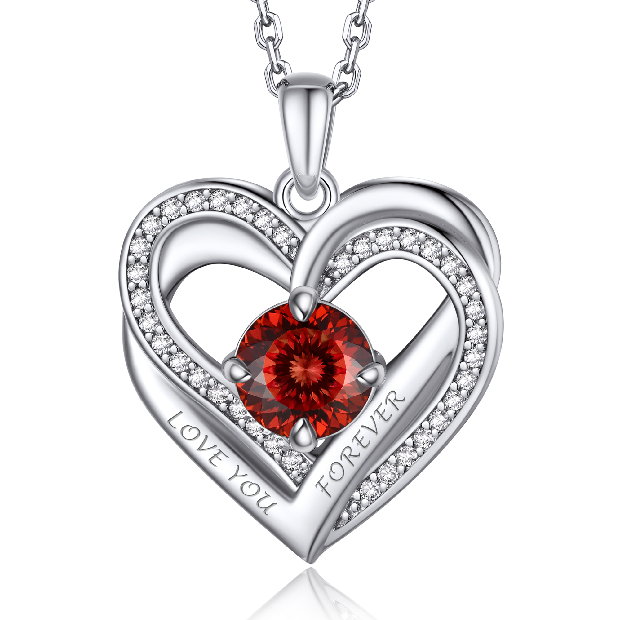 MomentWish Moissanite Birthstone Pendant Necklace 925 Sterling Silver Heart Necklace Fine Jewelry Anniversary Birthday Christmas Gifts for Women