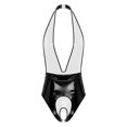 thumbnail image 5 of Body de charol de látex para mujer, lencería de una pieza con cuello Halter, sin mangas, sin entrepierna, mono con hebilla y Espalda descubierta, 5 of 5