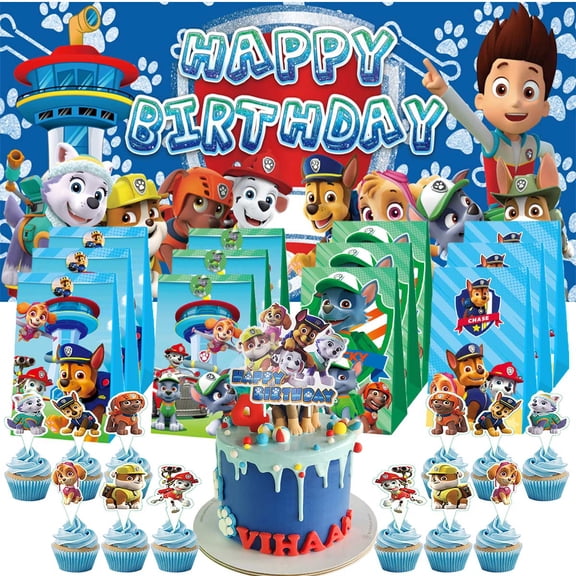 Paw Patrol Boy Treat Bags Candy Decorations Party Favor Supplies Birthday Cake Topper Backdrop Banner