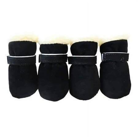 GASTROPOD 4Pcs Dog Shoes Warm Fleece Lining Dog Boots Anti-Slip Sole Dog Booties Waterproof & Comfortable for All-Weather Dog Rain Boots 4.5x4.0cm Black