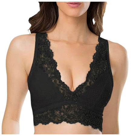 (2-Pack) Puawkoer Women s Sexy Lace Bra Small Bra No Underwire Back Underwear High intensity Sports Bras for Women Strapless Bra Small Bra Women Bras Wireless Plus Size