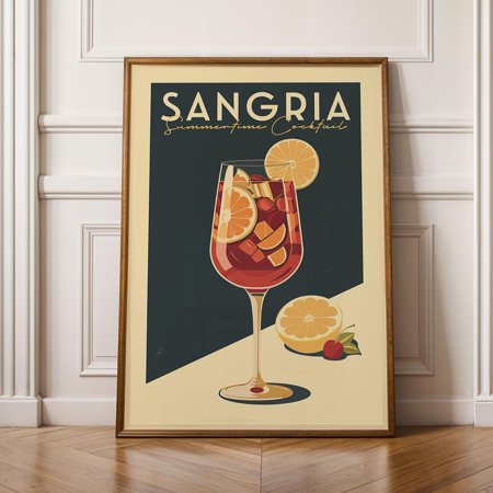Sangria Cocktail Bar Cart Retro Accessories Wine Kitchen Wall Art Poster Poster Print Only