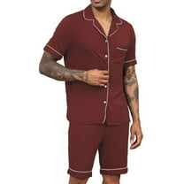 Akafmk Men's Short Sleeve Pajama Sets,Cotton Pajamas for Men Set,Short Sleeve Sleep Tops and Sleepwear Shorts 2 Piece Loungewear Set Soft Comfy Nightwear