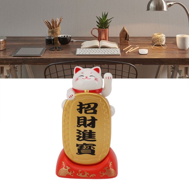 Gato que Agita con Energía Solar Adorno de Estatua de Gato de la Fortuna Decoración de Gato de la Suerte Gato Feliz con Panel Solar Lindo Encanto de ANGGREK Otros