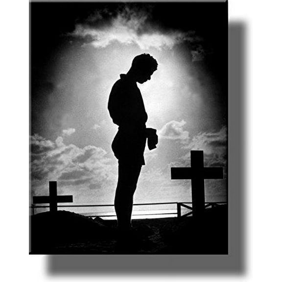 Soldier At Cemetery Memorial Wall Picture on Stretched Canvas, Wall Art Décor, Ready to Hang!