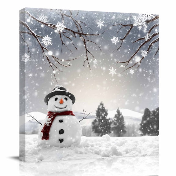 Canvas Print Wall Art Oil Paintings Christmas Tree Funny Snowman Snowflakes Picture Prints Artwork for Living Room Kitchen Bathroom Bedroom