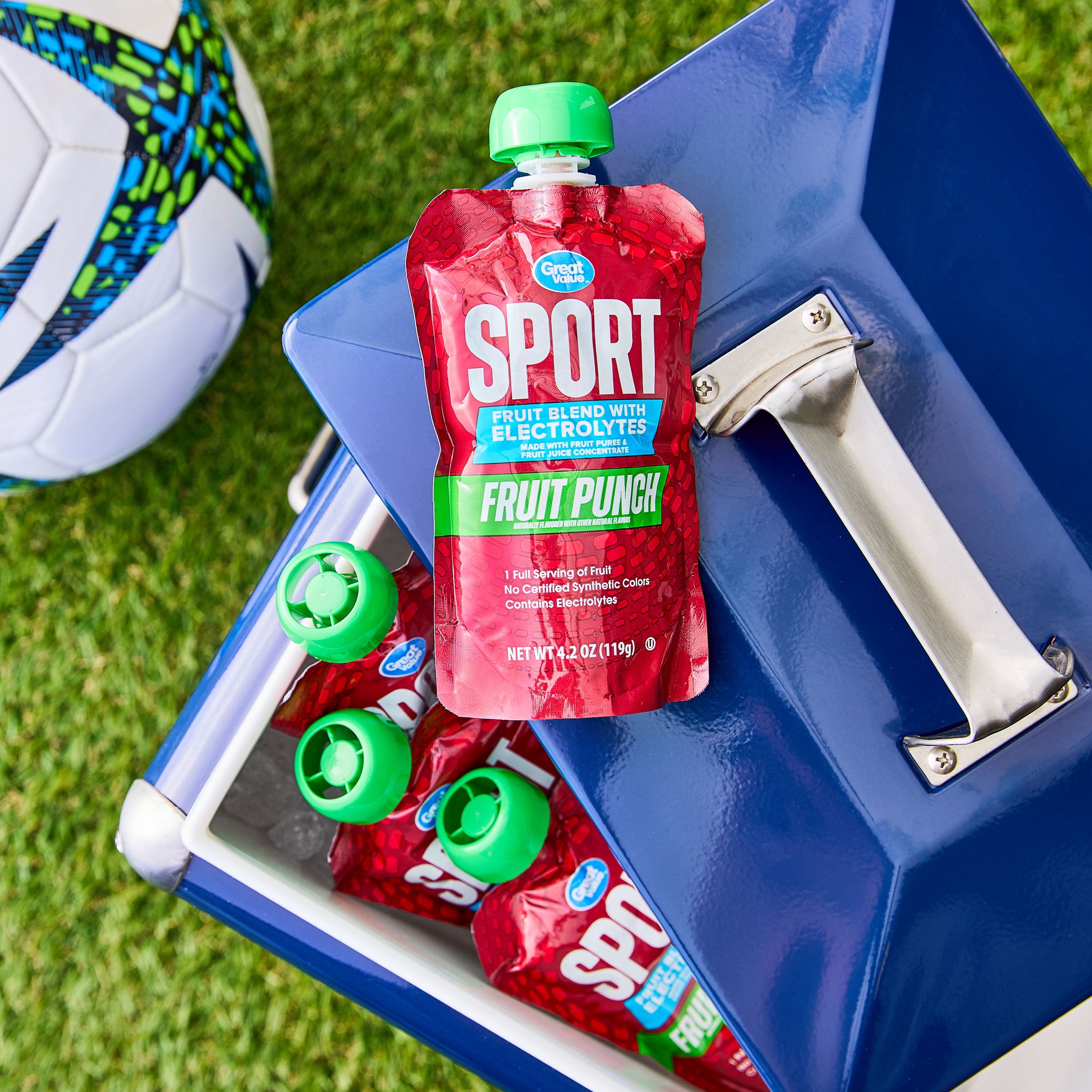 Great Value Sport Fruit Blend Applesauce with Electrolytes, Fruit Punch, 16.8 oz, 4 Count Carton