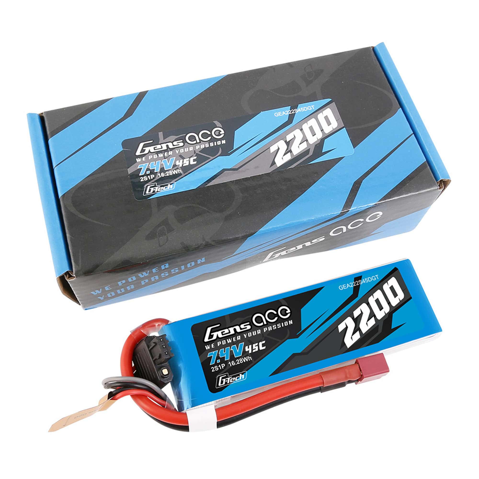 Gens Ace 222S45DGT G-tech 2200mAh 45C 7.4V 2S1P LiPo Deans