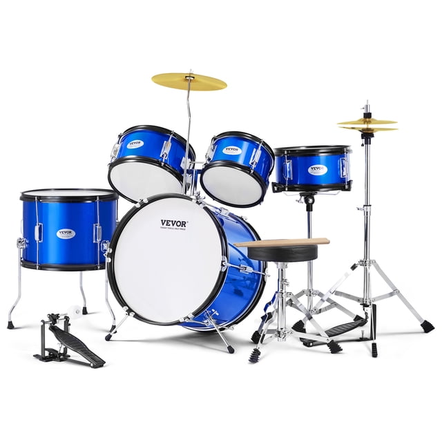 VEVOR - Batería para niños, 5 piezas, 16 pulgadas, batería completa para principiantes con bajos, toms, caja, bombo, trono ajustable, platillo, pedal Hi-Hat y dos pares de baquetas